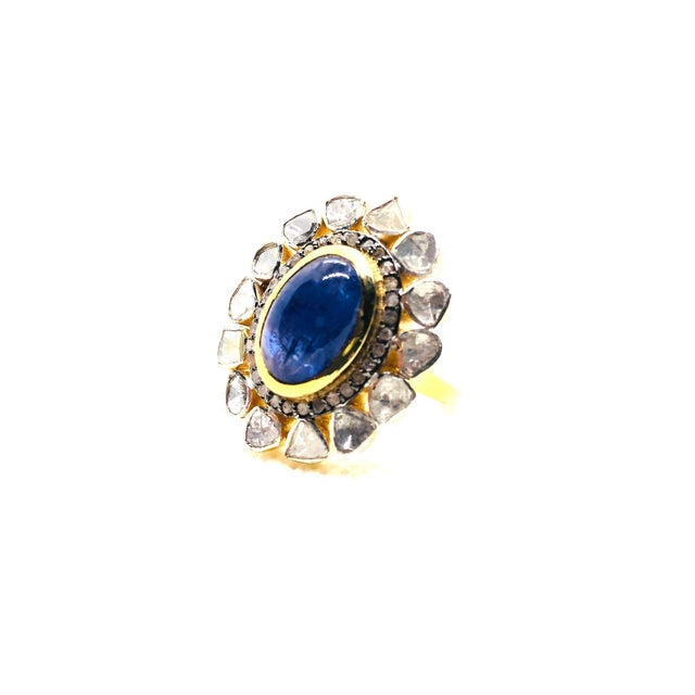 Bochic “Orient” Vintage Rose Cut Diamond & Tanzanite Ring Set 18K Gold & Silver For Sale In New York - Image 6 of 10