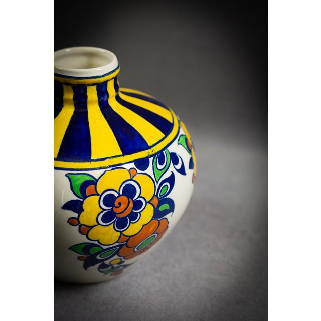 Blue Art Deco Spinning Top Vase in Polychrome Glazed Earthenware by Charles Catteau for Boch Frères Kéramis, 1920s For Sale - Image 8 of 11