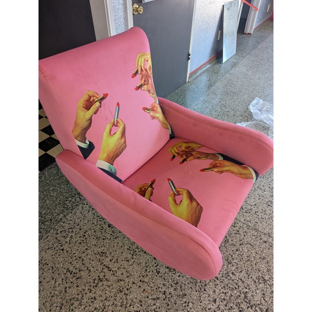 The traditional design of these 1950’s style seats are upholstered with unexpected surreal images. The images of the...