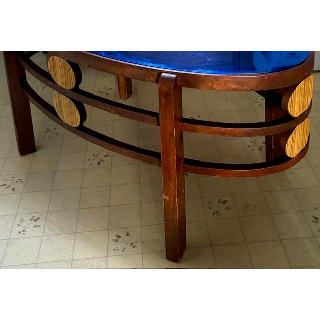 Coffee Art Deco Oval Coffee Table, or Side Table, With Original Cobalt Blue Glass Top For Sale - Image 8 of 10
