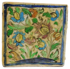 Antique Middle Eastern Qajar Dynasty Pottery Tile, 19th-Century