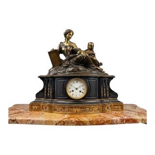 Raingo Freres Bronze and Slate French Louis XV Style Figural Mantel Clock For Sale