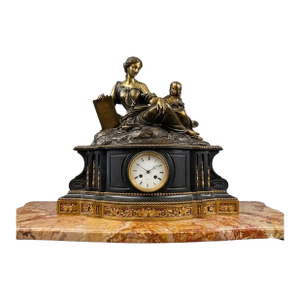 Raingo Freres Bronze and Slate French Louis XV Style Figural Mantel Clock