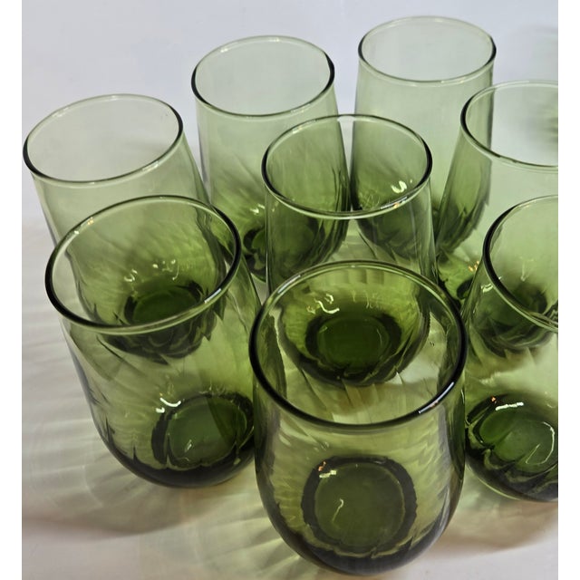 Mid 20th Century Green Twist Stemless Goblets- Set of Eight For Sale - Image 5 of 11
