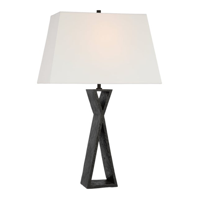 Chapman & Myers by Visual Comfort Signature Denali Small Table Lamp in Aged Iron with Linen Shade For Sale