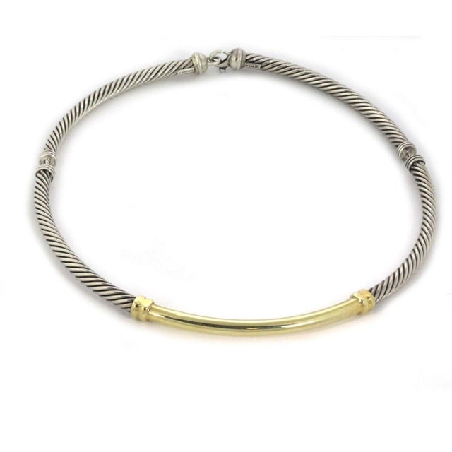 Contemporary David Yurman Sterling Yellow Gold 14k Cable Wire Choker Necklace For Sale - Image 3 of 3