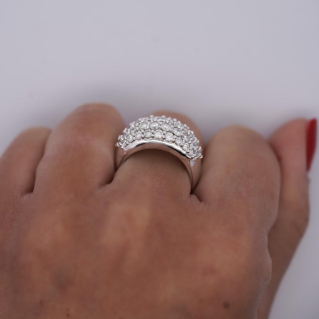Metal 2.51 Carat Diamond Pavé Cluster Band Platinum Ring Size 7.25 For Sale - Image 7 of 8