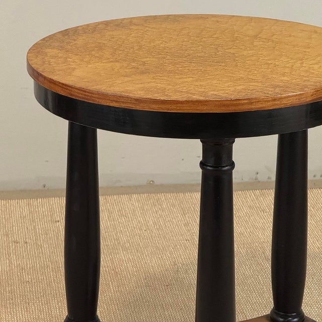 Wood French Art Deco Period Empire Style Round End Table With Birdseye Maple Top For Sale - Image 7 of 18