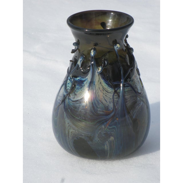 1940s 1940s Art Glass Vase Blue Hand Made & Mouth Blown Art Nouveau Style For Sale - Image 5 of 16