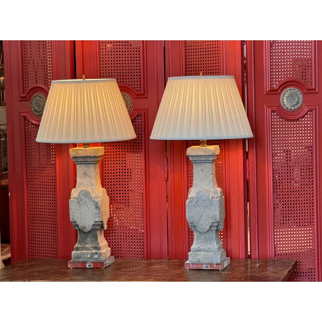 Stone Mid 20th Century Stone Baluster Lamps on Lucite Bases - a Pair For Sale - Image 7 of 12