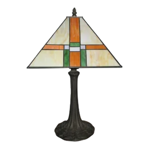 Vintage Stained Glass Frank Lloyd Wright Style Mission Glass Art Table Lamp