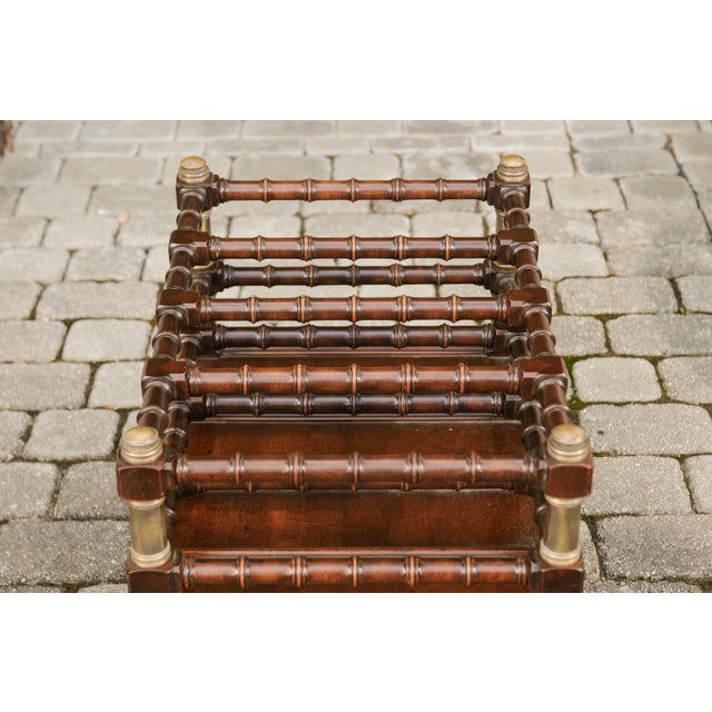 English English 1940s Mahogany Magazine Rack on Casters with Faux Bamboo Accents For Sale - Image 3 of 12