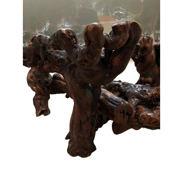 Mid 20th Century Vintage 1970’s Dark Walnut Burl Wood Coffee Table With Beveled Glass Top For Sale - Image 5 of 6