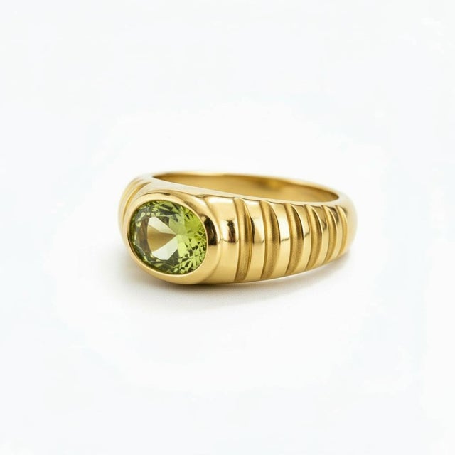 Modern Oval Bezel Peridot Ring for Men Silver, Gold, Size 10 For Sale - Image 3 of 5