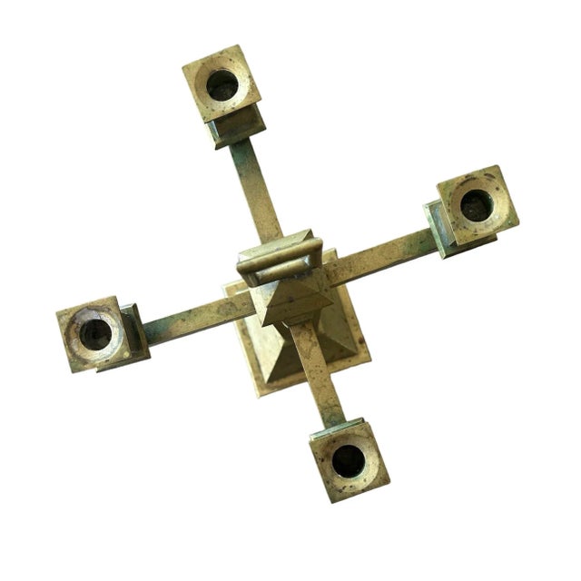 Mid-Century Modern Early 19th Century Modernist Candelabrum in Heavy Brass For Sale - Image 3 of 10