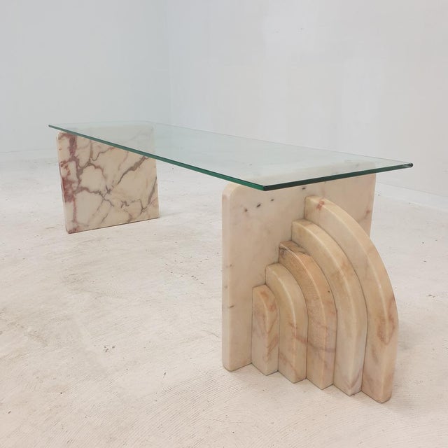 1970s Italian Marble Coffee Table with Glass, 1970s For Sale - Image 5 of 14