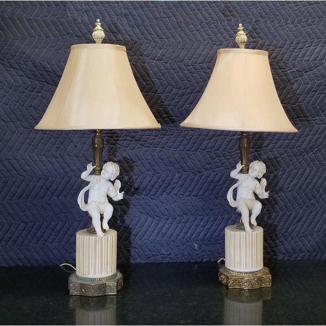 Vintage White Porcelain Cherub Angel Table Lamps A Pair Chairish