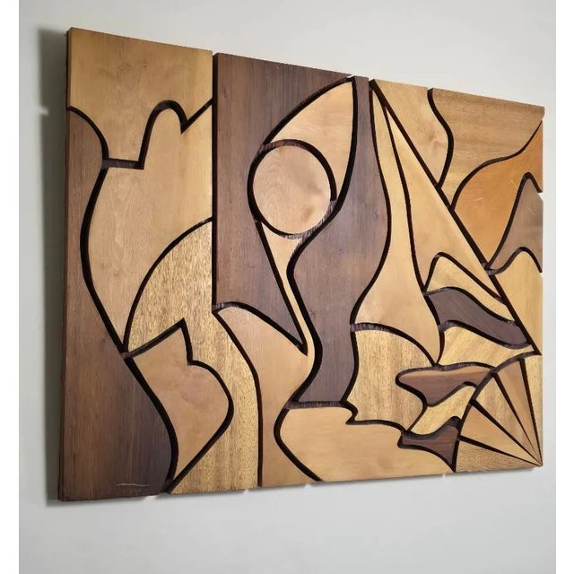 Mid-Century Modern 1960s Modernist Abstract Carved Wood Wall Art Sculpture For Sale - Image 3 of 10