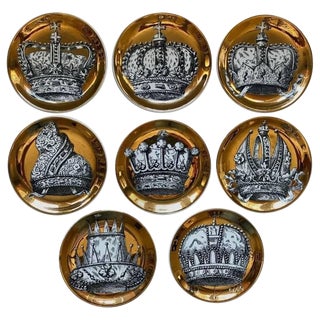 1960s Mid-Century Modern Fornasetti Corone Crown Coasters - Set of 8 For Sale