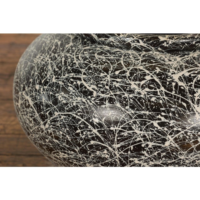 Black Prem Collection Artisan Made Black and White Planter with Dripping Décor For Sale - Image 8 of 12
