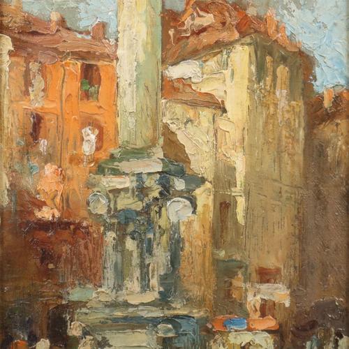 Erma Zago, City Scene, Oil on Hardboard, 1900s For Sale - Image 3 of 14