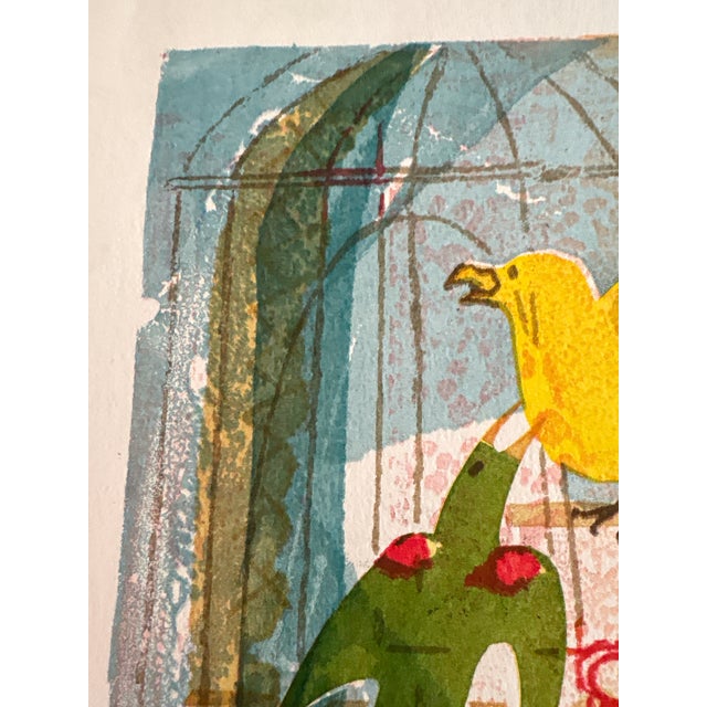 Teal Vintage Limited Edition “Bird Market” Print by Lynn Dutil – Signed & Numbered 13/25 Unframed For Sale - Image 8 of 9