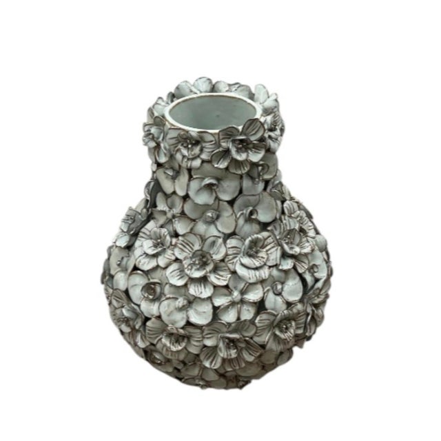 Italian Vintage Italian Hand-Crafted Encrusted Floral Ceramic Vase For Sale - Image 3 of 12