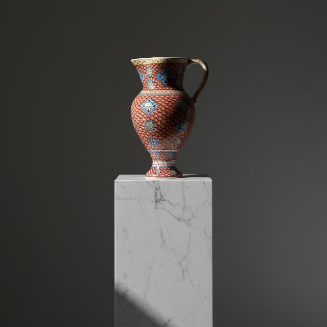 Handmade Ceramic “Masrapa” Pitcher (25cm) – Classic Iznik Fish Scale Pattern – Warm Terracotta Decor For Sale - Image 4 of 11