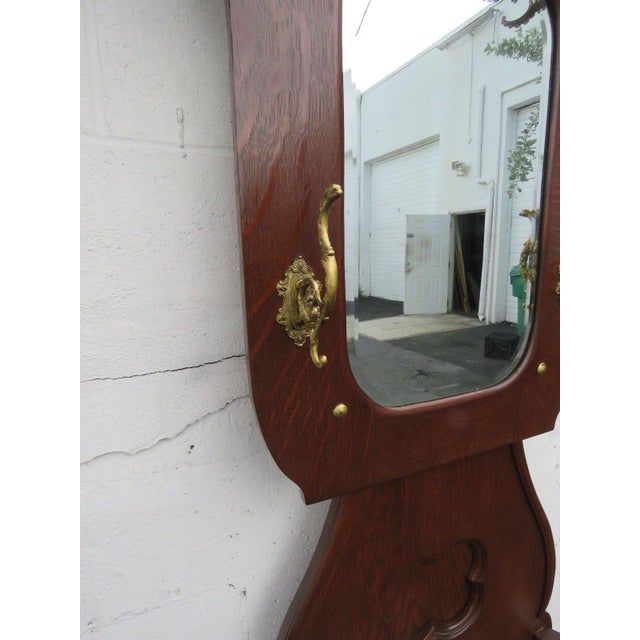 Victorian Solid Oak Tall Hall Tree Coat Umbrella Rack With Seat