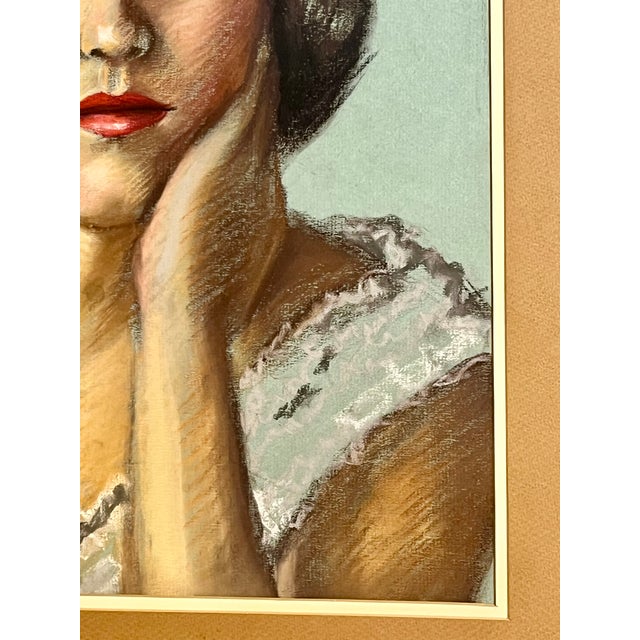 1950’s Hollywood Regency Original Pastel of a Young Woman Signed by Artist For Sale - Image 4 of 15