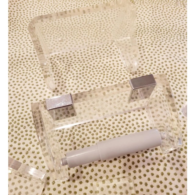 Modern Vintage Lucite Bathroom Set Toilet Paper, Toothbrush, Towel Hook Holder- Set 6 For Sale - Image 3 of 9