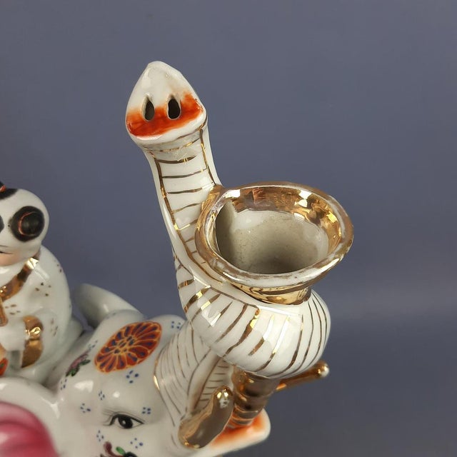 Vintage Porcelain Sculpture of Elephant with Drummer, 1970s For Sale - Image 15 of 18