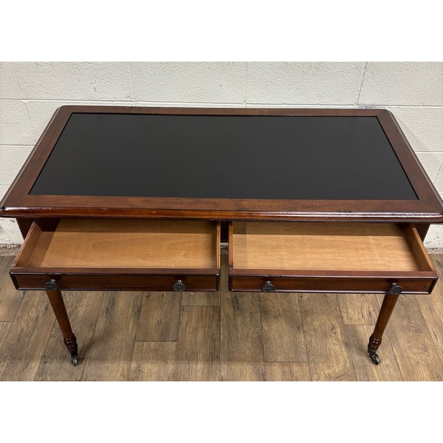 Late 20th Century Vintage Regency Revival Directoire Style Leather Top Writing Desk Library Table For Sale - Image 5 of 13