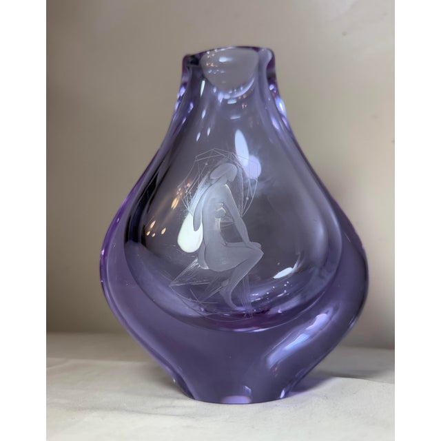 Vintage Hand Blown Miroslav Klinger Purple Glass Crystal Czech Art Glass Vase For Sale In New York - Image 6 of 12
