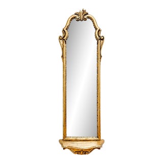 Mid 20th Century Italian Giltwood Pier Mirror With Integrated Console Shelf For Sale