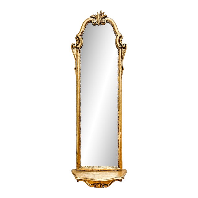 Mid-Century Italian Giltwood Pier Mirror With Integrated Console Shelf For Sale