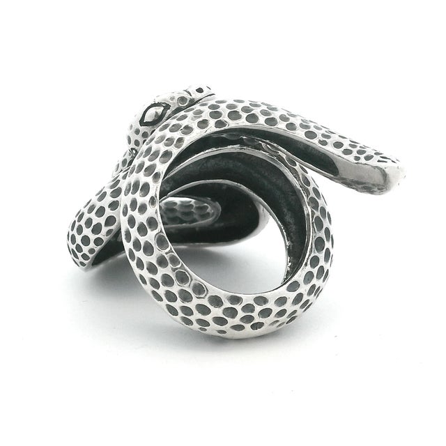 Metal 1970s Sculptural Sterling Silver Serpent Ring, Size 7.25 For Sale - Image 7 of 11