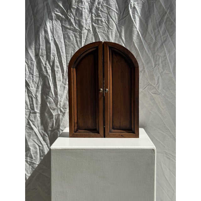 Mini Mirror with Rounded Oak Top, 1980s For Sale - Image 3 of 12