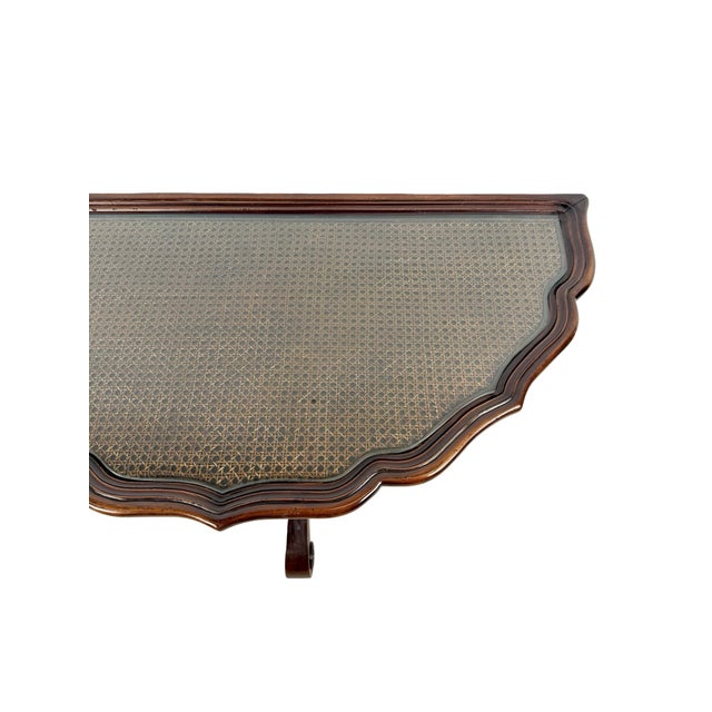 Vintage Southampton Demilune Console Table With Cane & Glass Top For Sale - Image 11 of 18