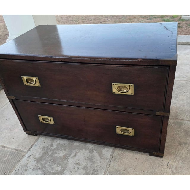 Classic English campaign two drawer chest...great as a nightstand or end table. Beautiful brass hardware. Stamped made in...