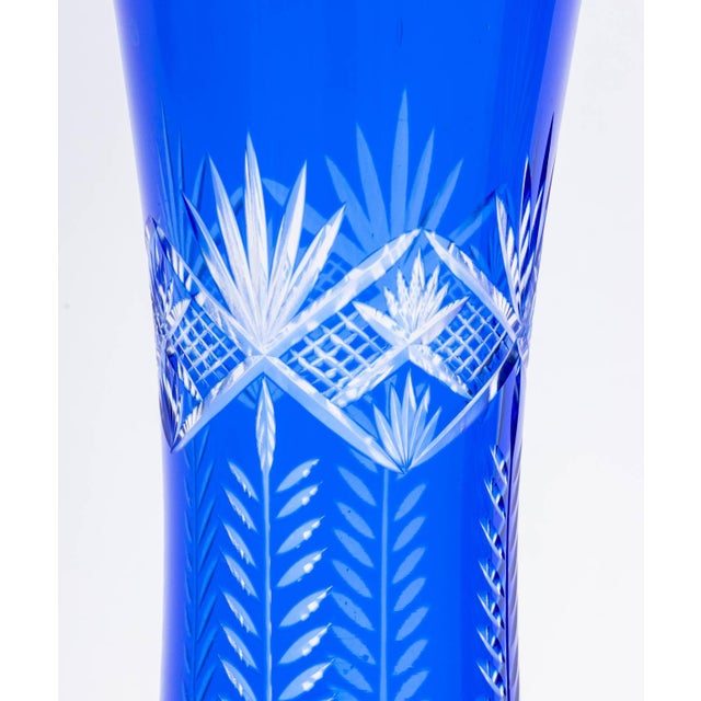 Blue Cobalt Blue Cut Glass Flaring Vases, Pair For Sale - Image 8 of 9