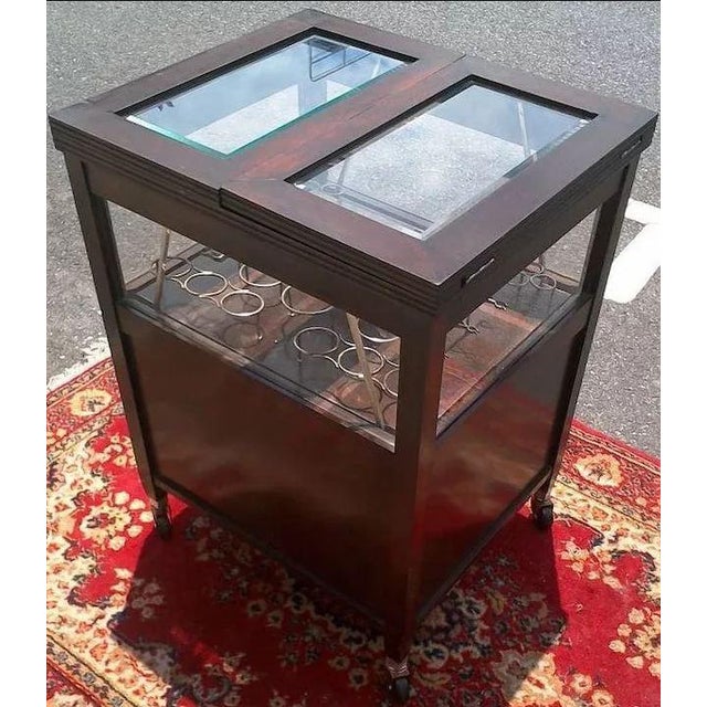 Vintage Bar Cart With Pop Up Center and Beveled Glass Chairish
