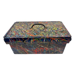 Late 20th Century Pollock Inspired Drip painted Folk Art Box with Lid For Sale