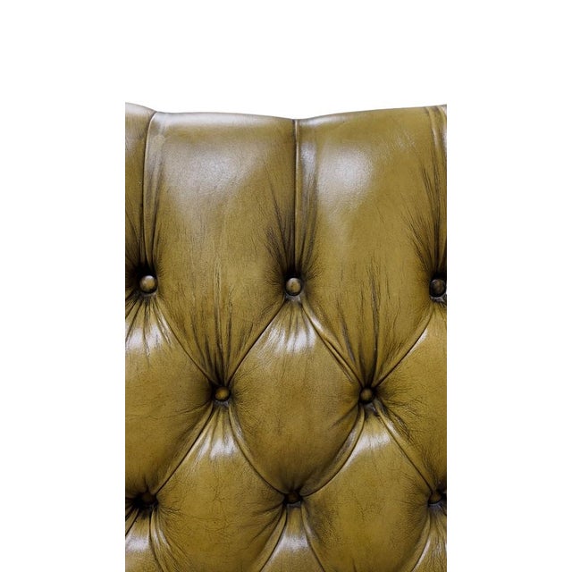 Wood Mid 20th Century Vintage Olive Green Tufted Leather Wingback Settee With Nailhead Trim For Sale - Image 7 of 12