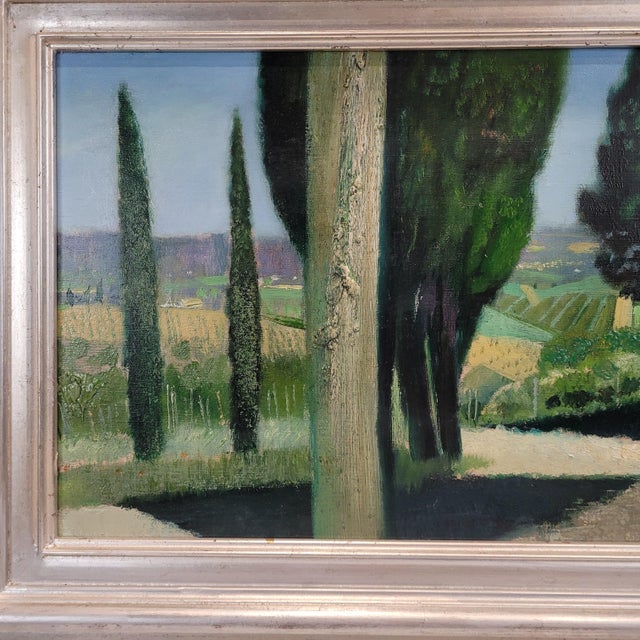 René Genis, The Alley of the Cypresses, 1970s, Oil on Canvas For Sale - Image 7 of 18