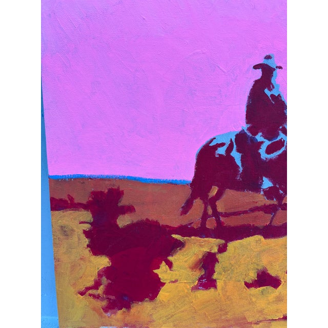 Hot Pink Pink Sunset Cowboy Rides Original Painting by Joseph Christy For Sale - Image 8 of 9