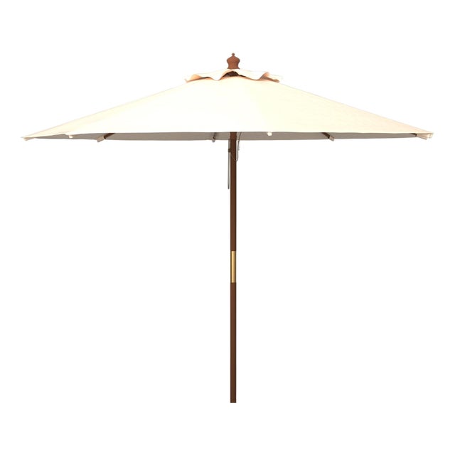 Cannes 11Ft Wooden Pulley Market Umbrella (No Tilt), Beige For Sale