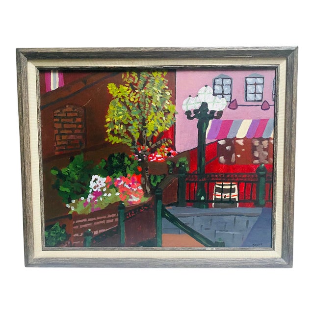 Mid 20th Century Fauvist Modern Cityscape Oil Painting Signed Sally, Framed For Sale