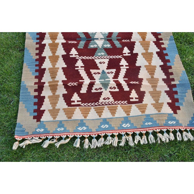 1980s Farmhouse Blue Hand Knotted Oushak Kilim For Sale In Sacramento - Image 6 of 8