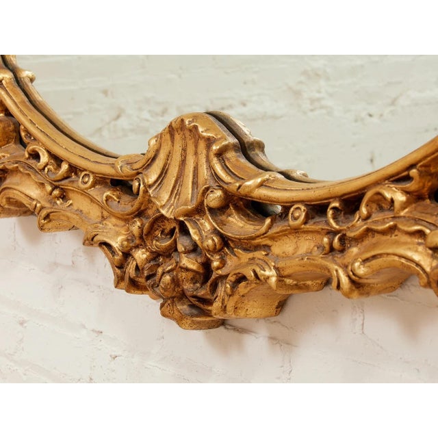 Mid 20th Century Louis XV Style Gilt Wall Mirror With Rococo Carved Floral Frame For Sale - Image 10 of 12